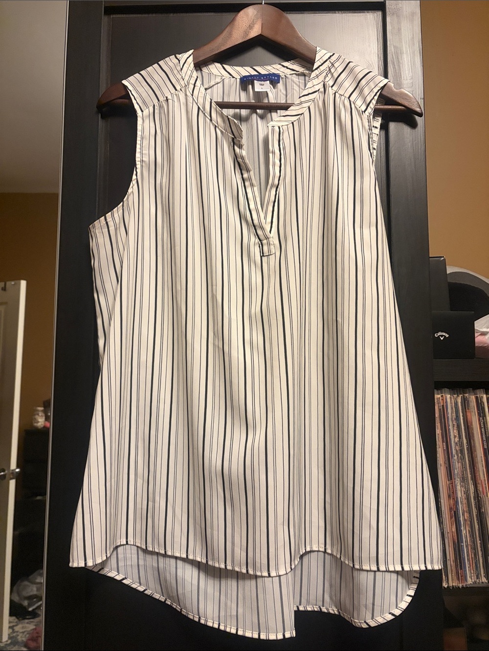 Simply Styled White and Black Vertical Stripe Sleeveless V-Notch Tank